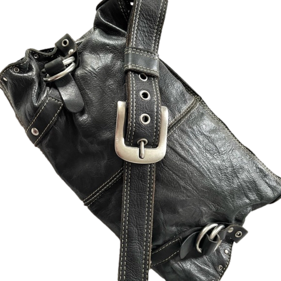 Lucky Brand Handbags - LUCKY BRAND•black leather buckle studded shoulder bag